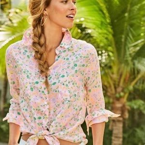 Lilly Pulitzer XS sea view button down linen shirt NWT